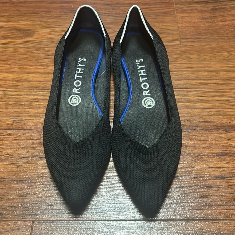 ROTHY’S Pointy Toe Black Flats, Size 8.5